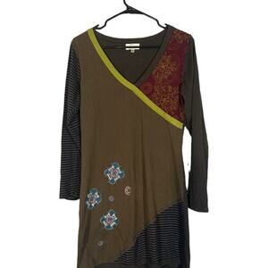 The Collection Royal Brown Multicolor Newspaper Clipping Dress Women Sz M